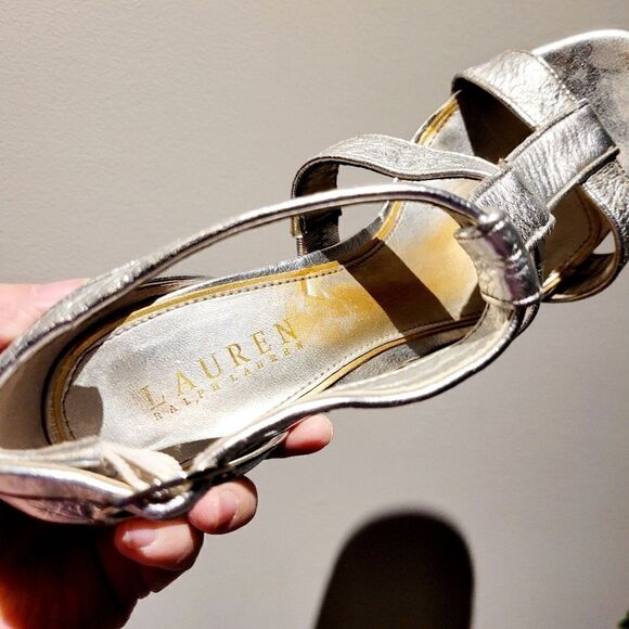 2/$20 Vintage Y2K Ralph Lauren Silver High Heels Shoes Size: 7.5M US - Picture 7 of 7